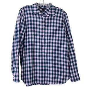 J. Crew Popover Blouse Shirt Pink Teal Checked Women Size 4